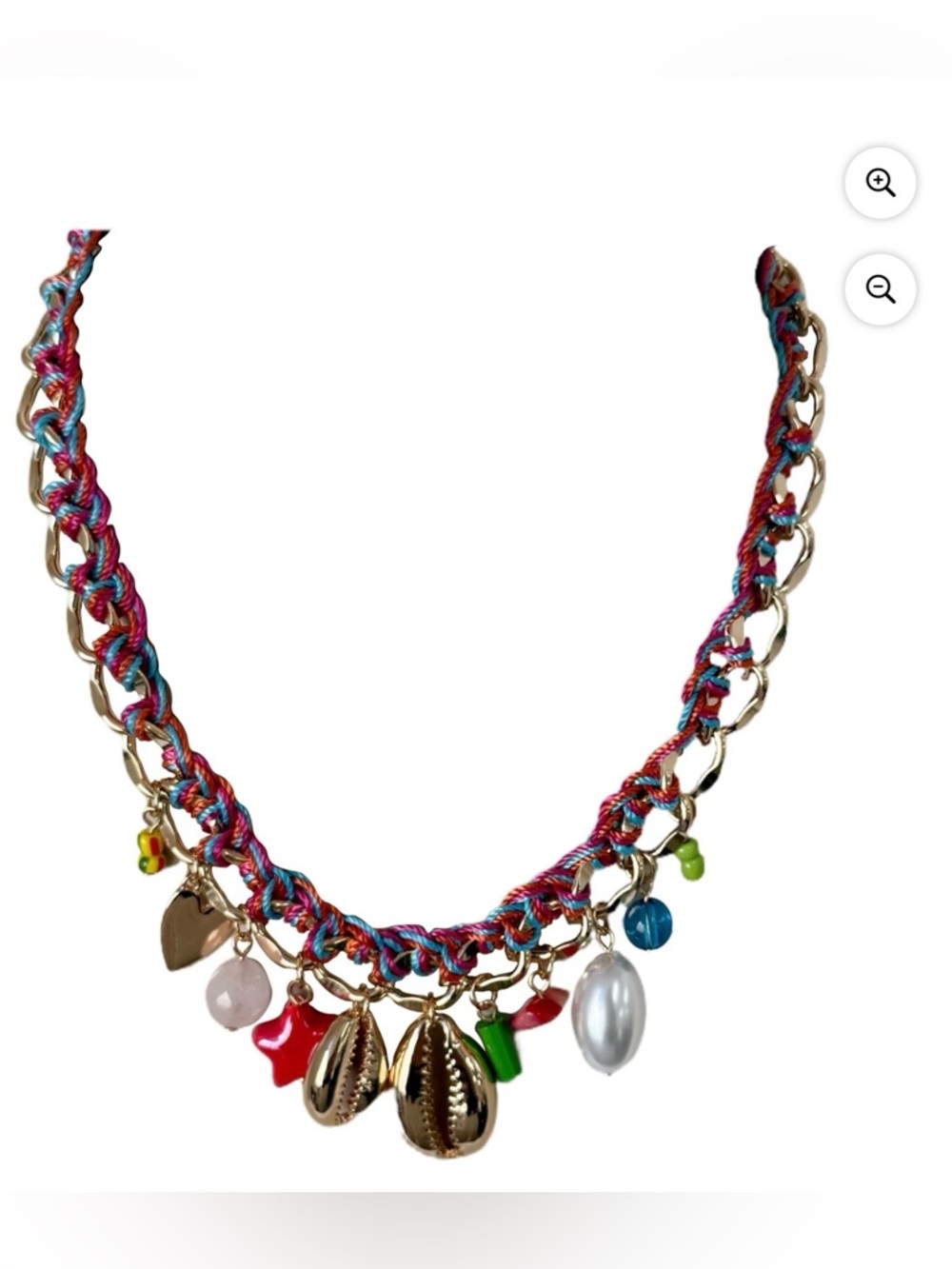 Multicolor Charm Chain Necklace with Shell and Bead Charms
